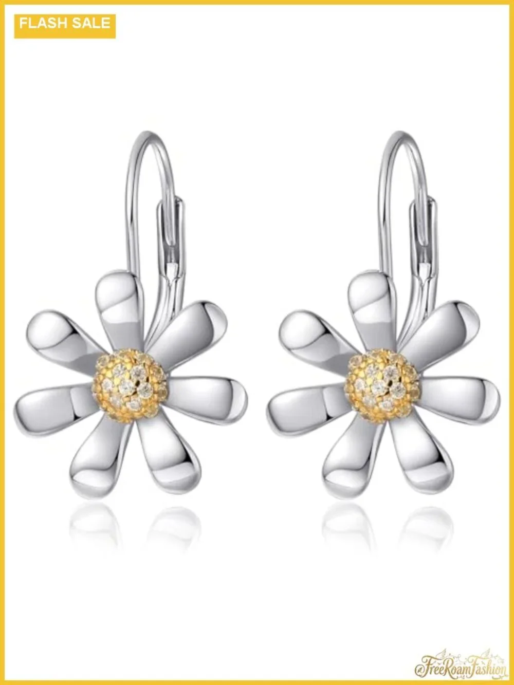 Daisy Earrings 925 Sterling Silver 18K White Gold Plated Leverback
